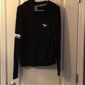 PINK Victoria's Secret Black Hoodie with White Dog Logo